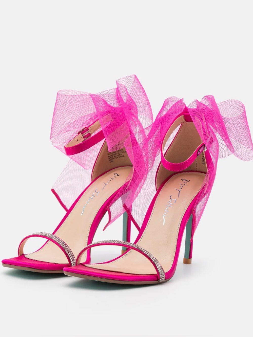 Betsey Johnson SB-TORI Fuchsia Satin Rhinestone Bow Heels Bridal Prom Size 9 NWO